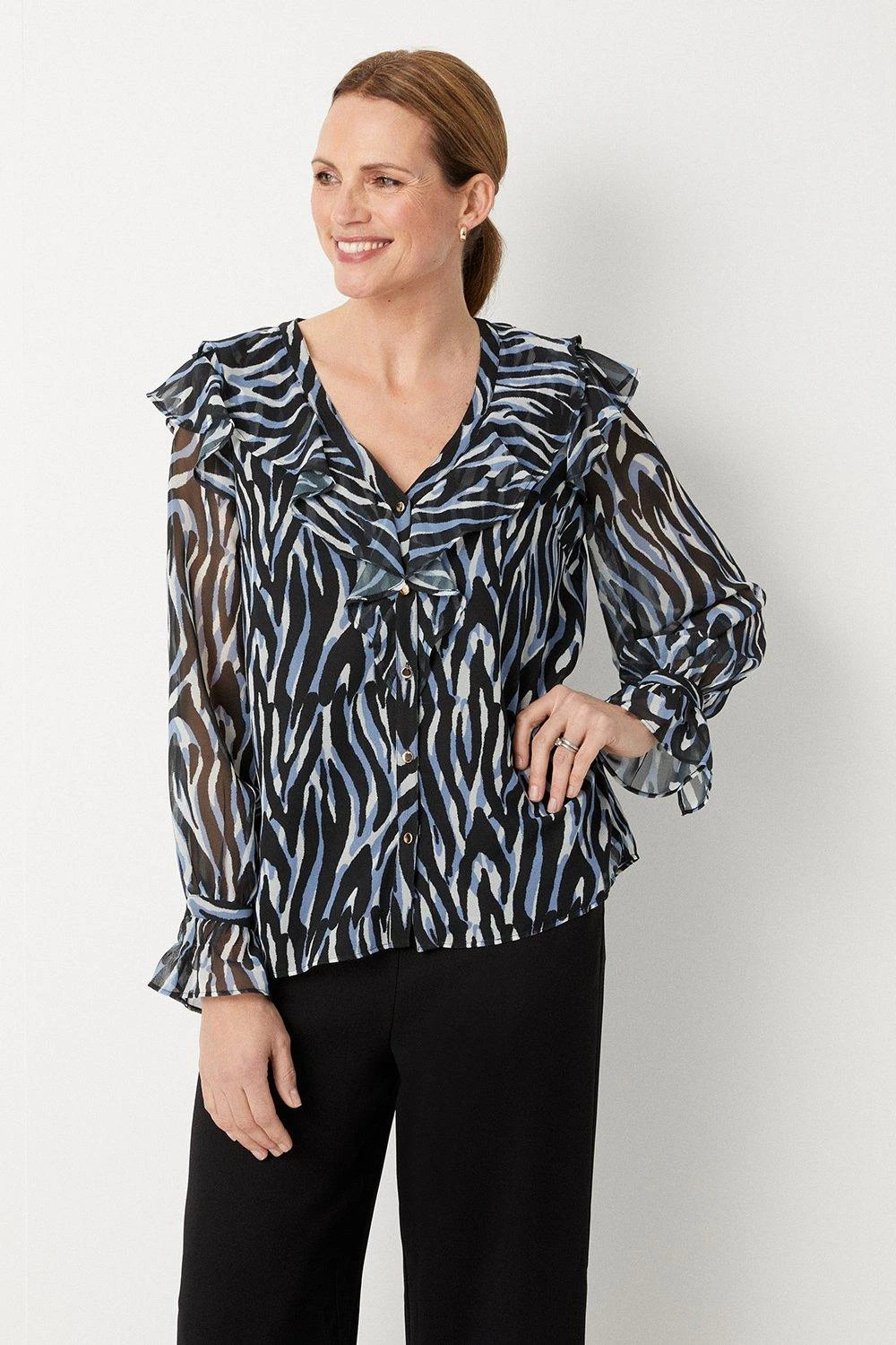Wallis Blue Zebra Button Through Top
