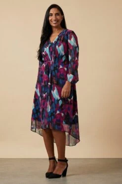 Wallis Pink Abstract Bar Detail Midi Dress