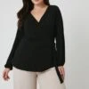 Wallis Curve Black Jersey Wrap Top