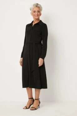 Wallis Petite Black Pocket Detail Belted Shirt Dress