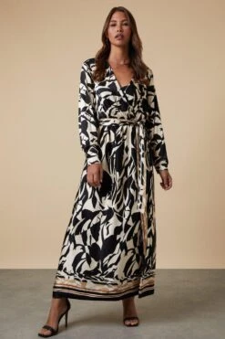 Wallis Tall Viscose Satin Wrap Belted Midi Dress