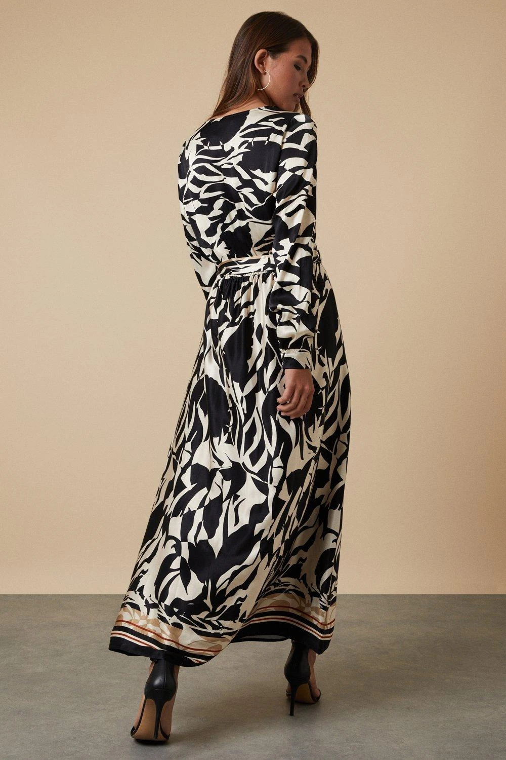 Wallis Tall Viscose Satin Wrap Belted Midi Dress - Image 3