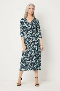 Wallis Palm Print Jersey Wrap Dress