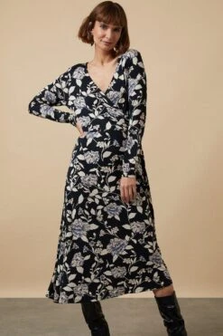 Wallis Mono Floral Jersey Wrap Dress