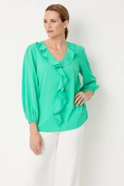 Wallis Green Ruffle Front Blouse