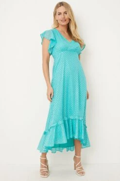 Wallis Petite Glitter Print Ruffle Midaxi Dress