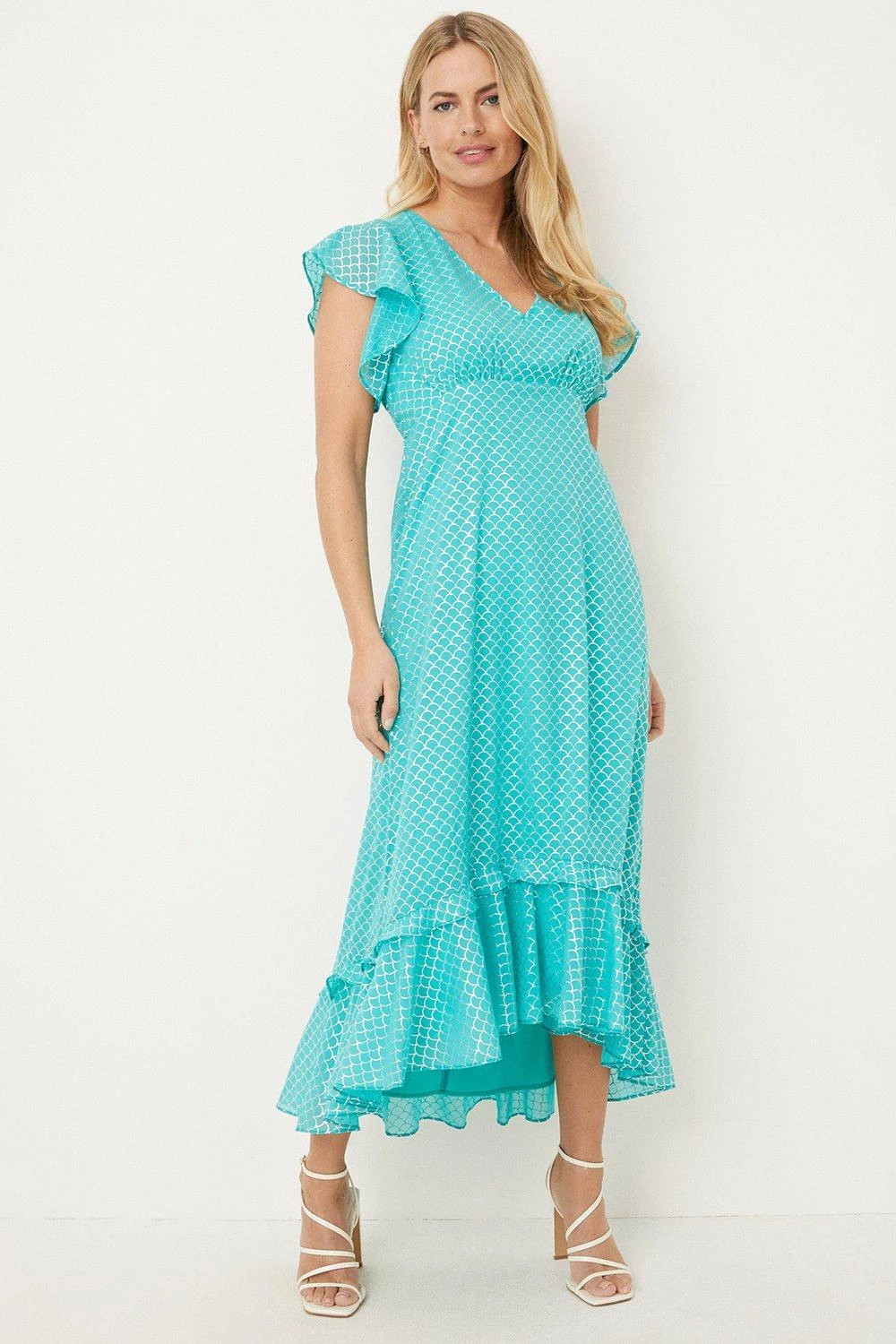 Wallis Petite Glitter Print Ruffle Midaxi Dress