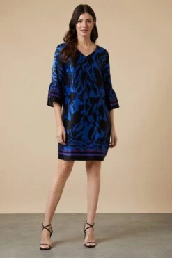Wallis Viscose Satin Flute Sleeve Shift Dress