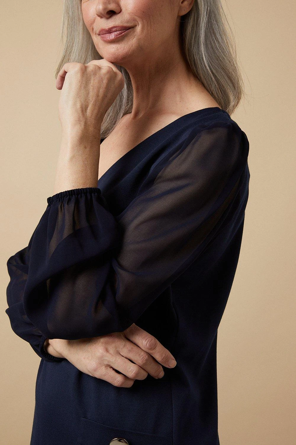 Wallis Navy Ponte Shift Dress With Sheer Sleeves - Image 4