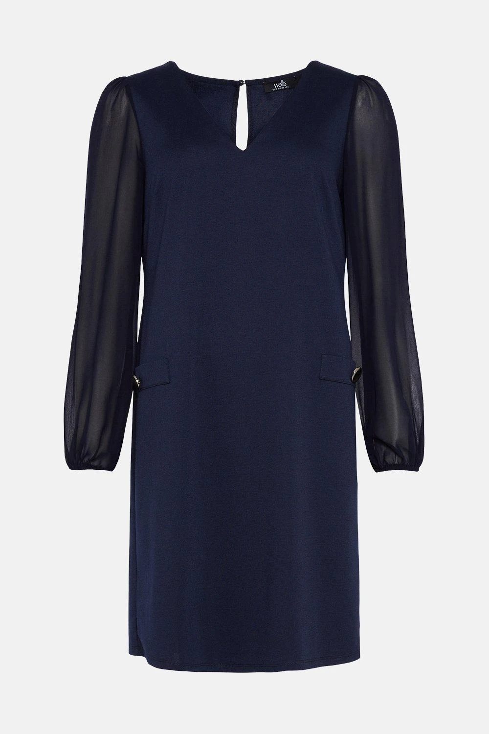 Wallis Navy Ponte Shift Dress With Sheer Sleeves - Image 5