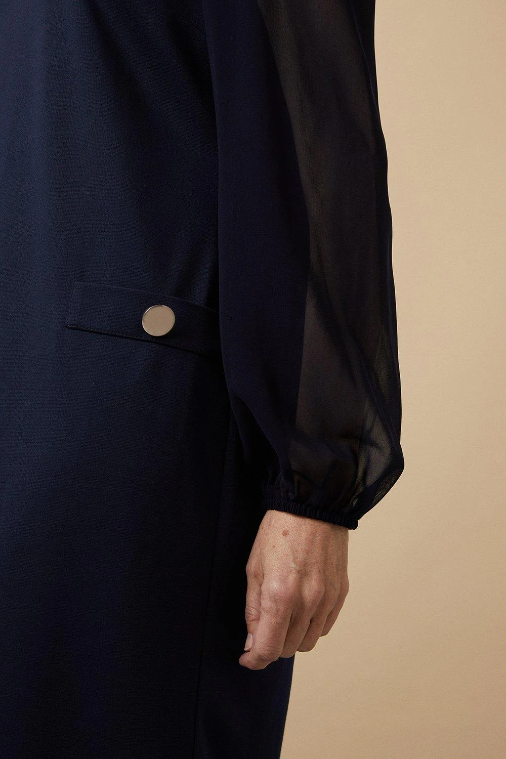 Wallis Navy Ponte Shift Dress With Sheer Sleeves - Image 6