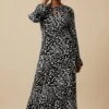 Wallis Tall Mono Animal Jersey Keyhole Midi Dress