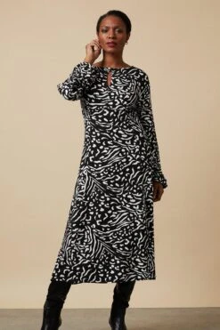 Wallis Tall Mono Animal Jersey Keyhole Midi Dress