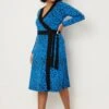 Wallis Curve Blue Animal Jersey Wrap Belted Midi Dress