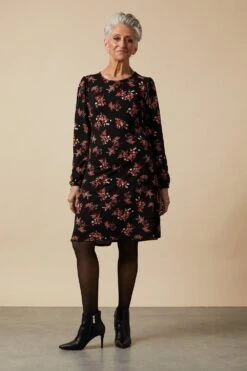Wallis Petite Black Floral Tie Cuff Jersey Shift Dress