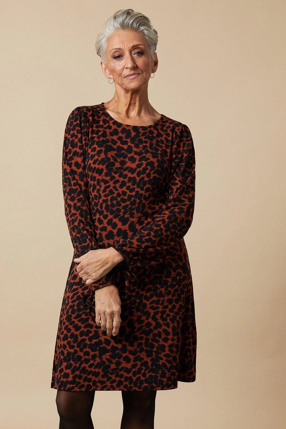 Wallis Petite Neutral Animal Tie Cuff Jersey Shift Dress - Image 2