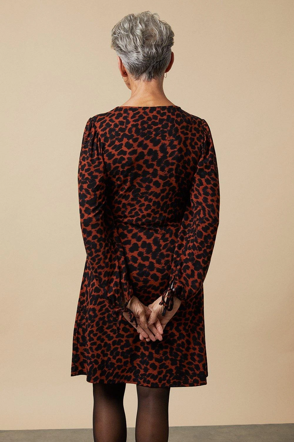 Wallis Petite Neutral Animal Tie Cuff Jersey Shift Dress - Image 3