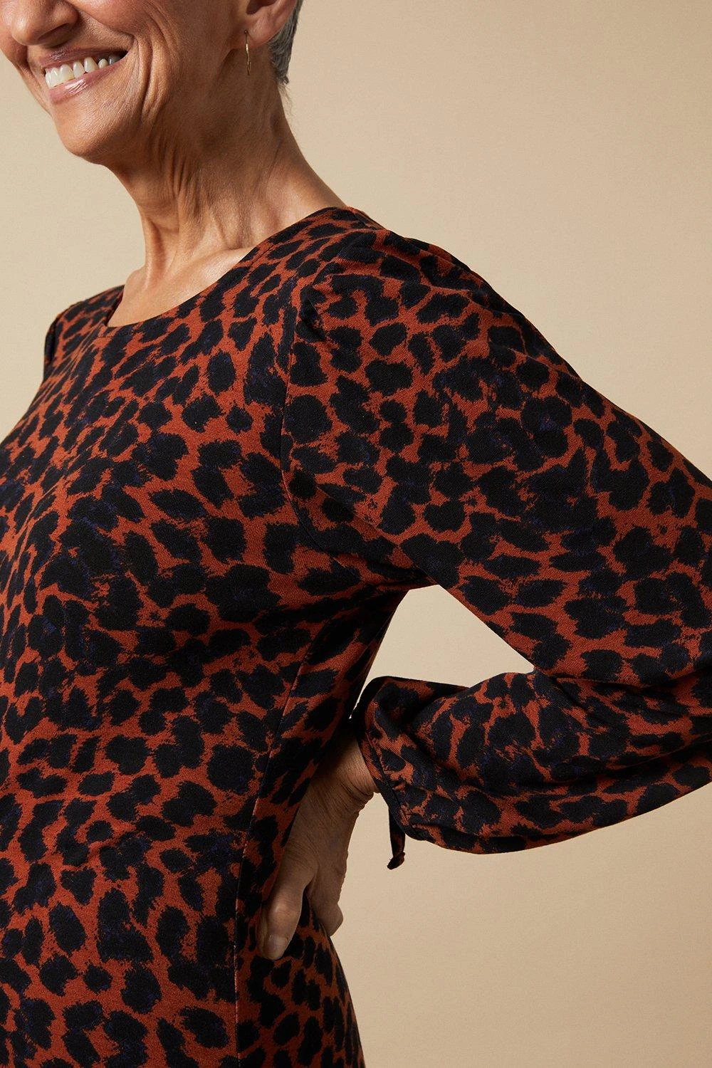 Wallis Petite Neutral Animal Tie Cuff Jersey Shift Dress - Image 4