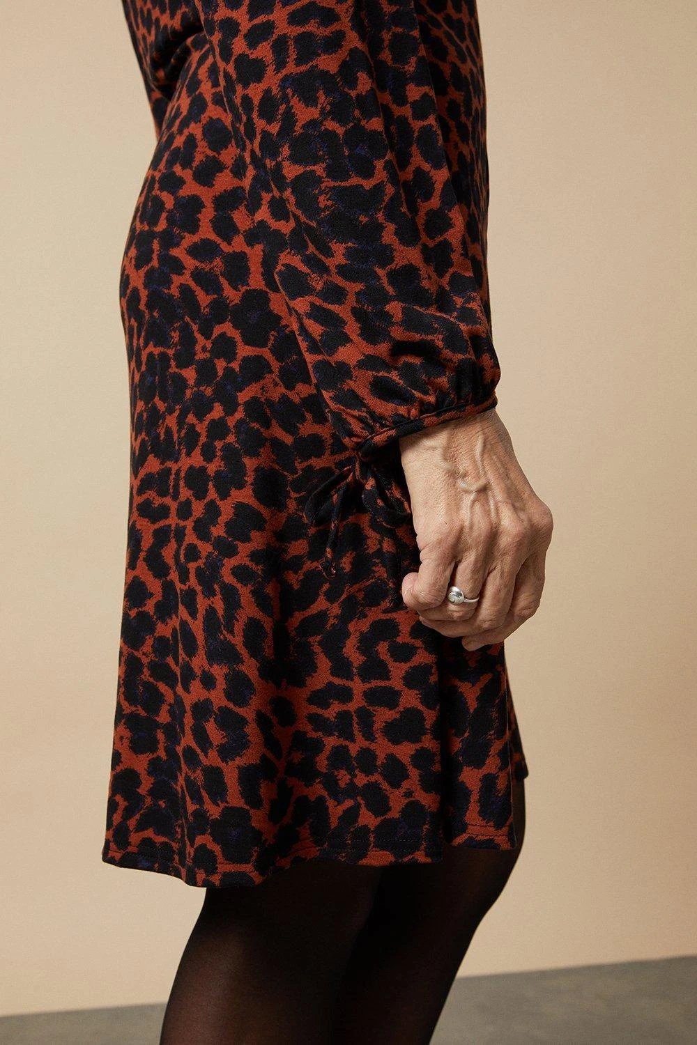 Wallis Petite Neutral Animal Tie Cuff Jersey Shift Dress - Image 6