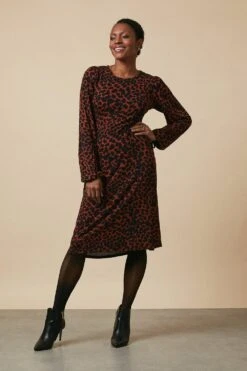 Wallis Tall Neutral Animal Tie Cuff Jersey Shift Dress