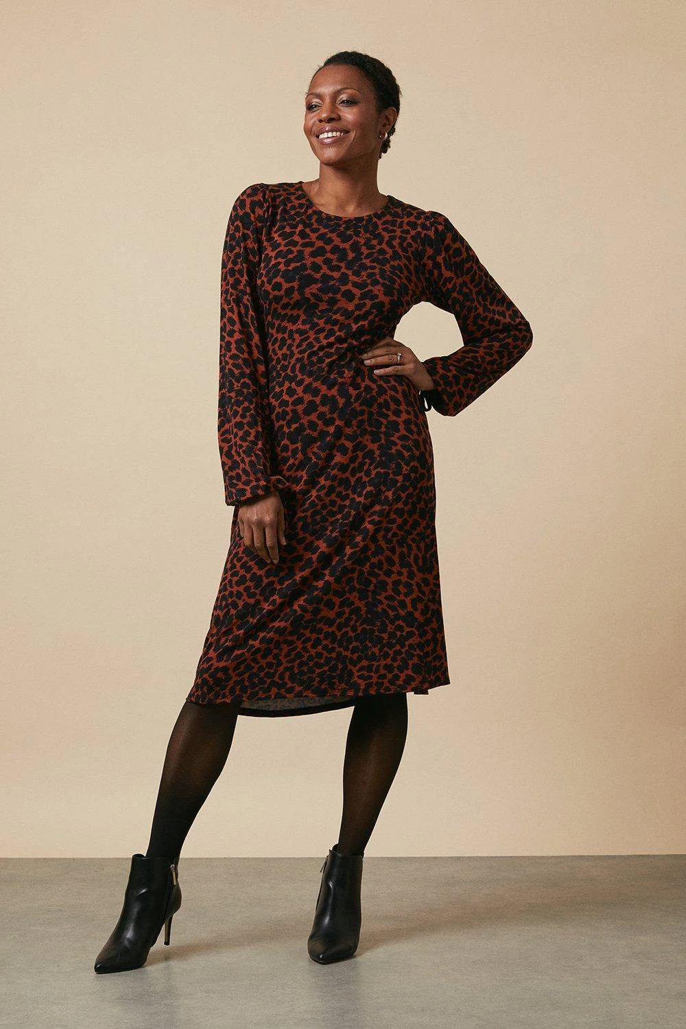 Wallis Tall Neutral Animal Tie Cuff Jersey Shift Dress