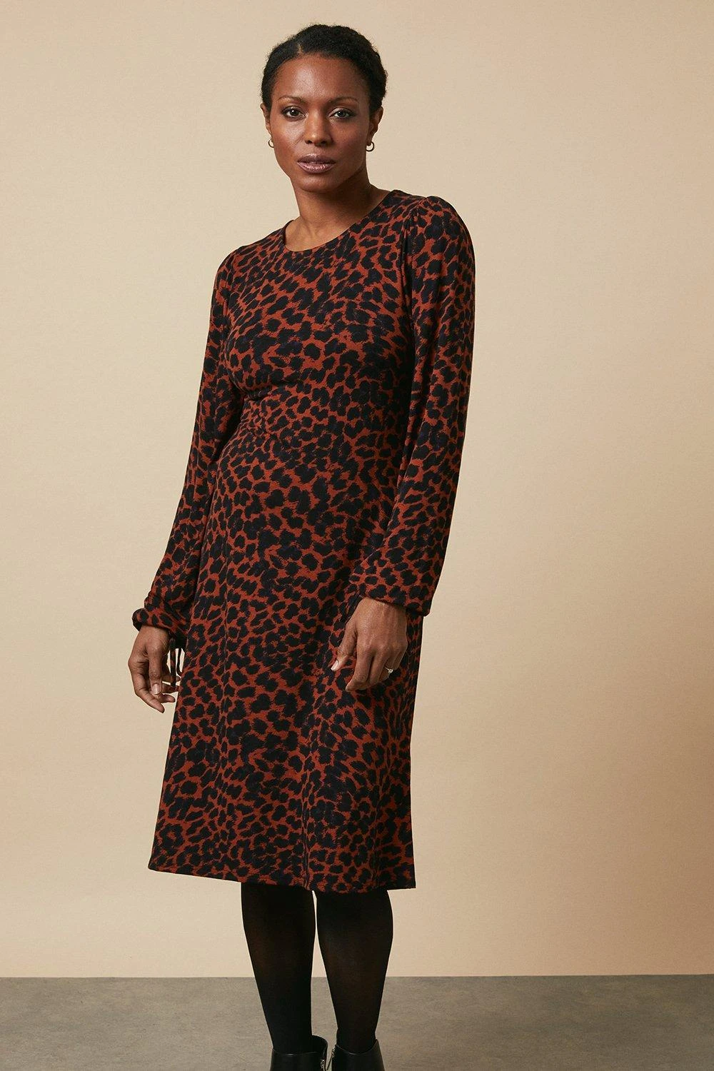 Wallis Tall Neutral Animal Tie Cuff Jersey Shift Dress - Image 2