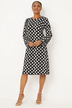 Wallis Tall Mono Polka Dot Tie Cuff Jersey Shift Dress