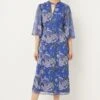 Wallis Blue Floral Twist Neck Midi Dress