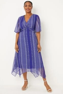 Wallis Blue Spot Twist Front Midi Dress