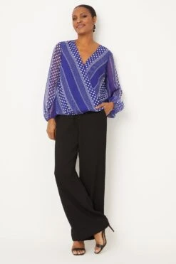 Wallis Blue Spot Wrap Top