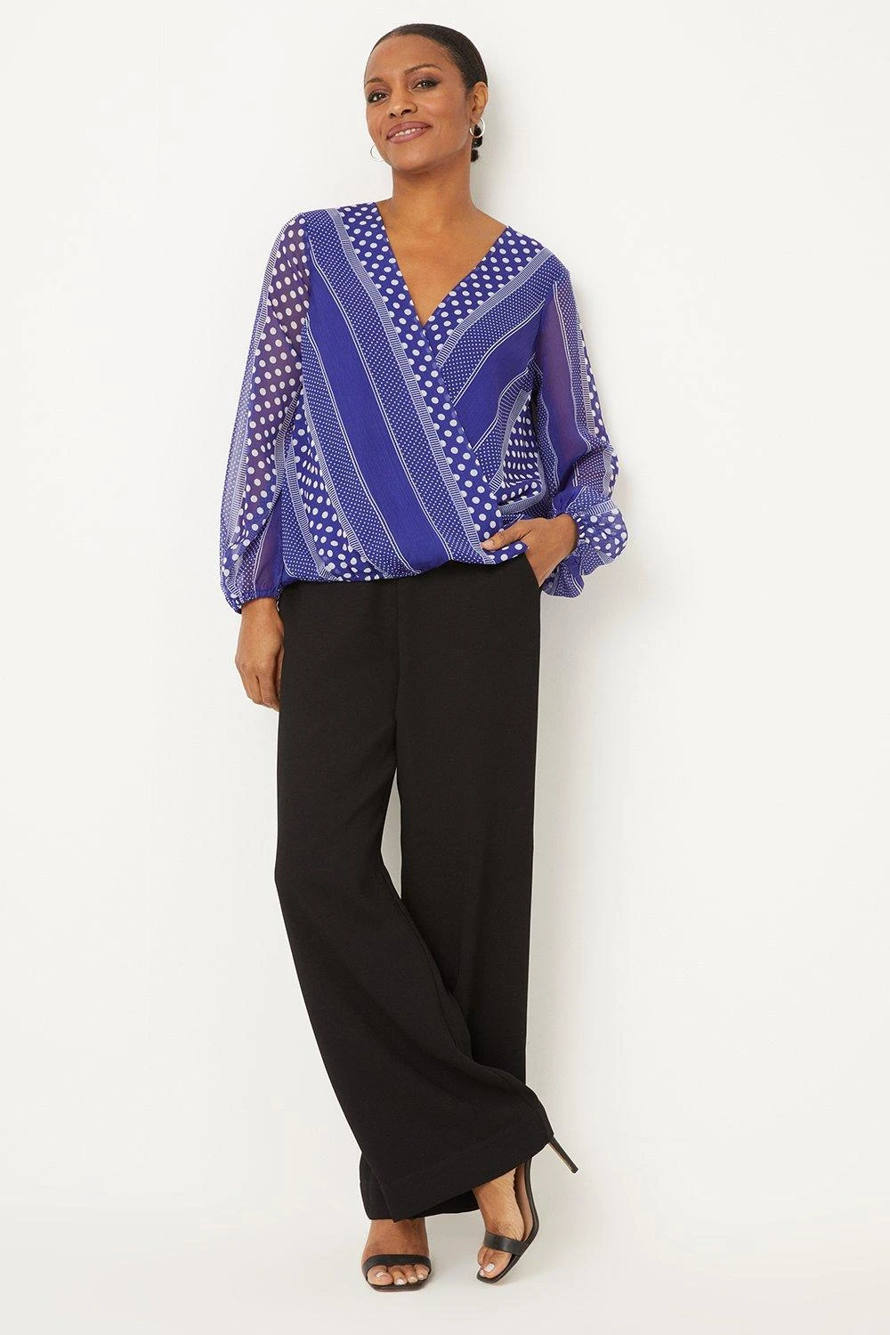 Wallis Blue Spot Wrap Top