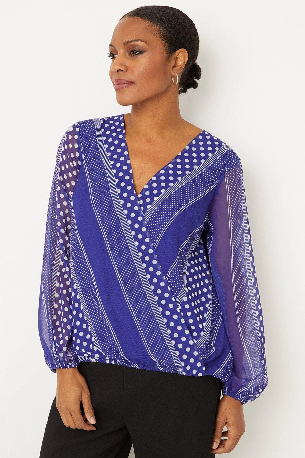 Wallis Blue Spot Wrap Top - Image 2