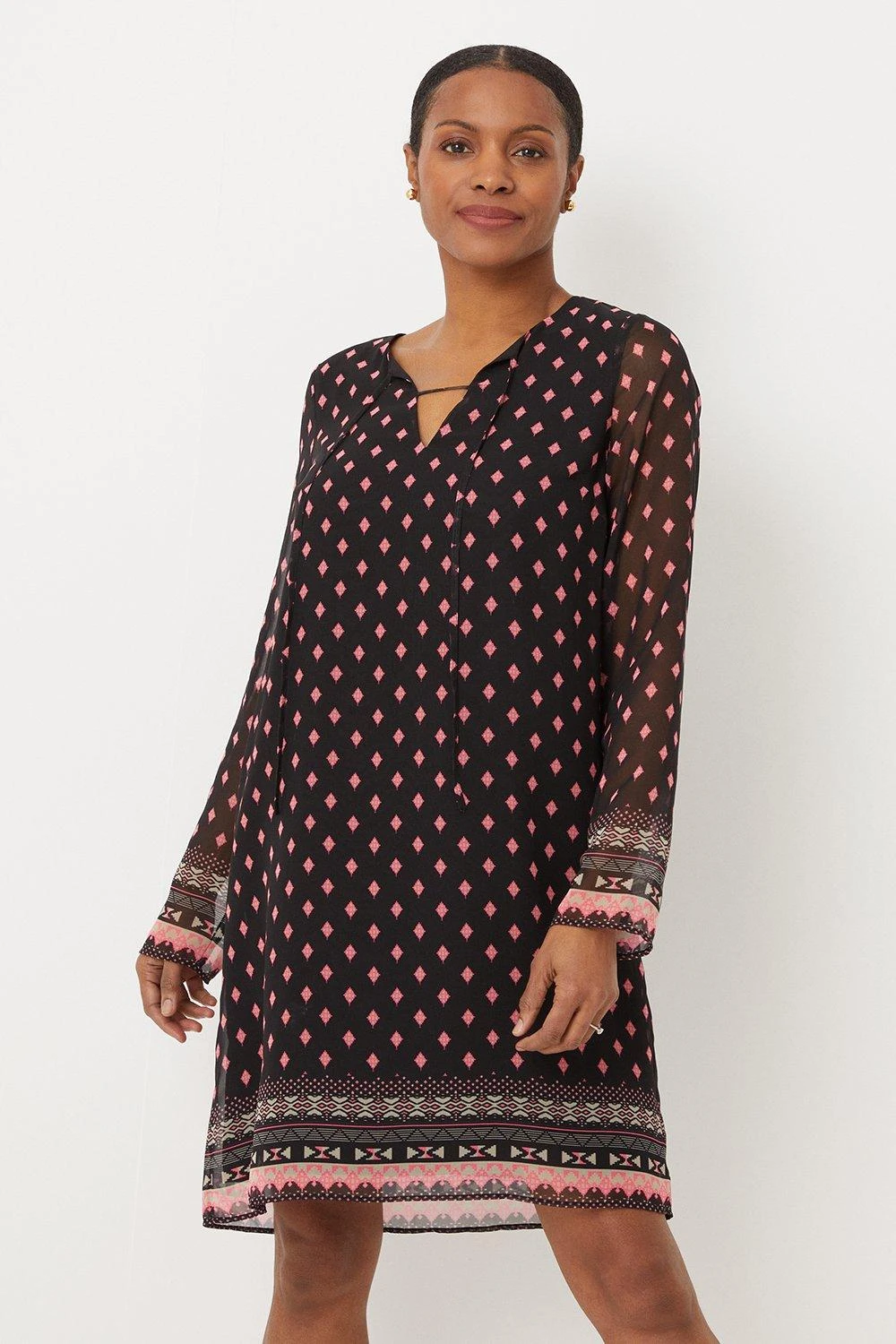 Wallis Black And Pink Geo Border Shift Dress