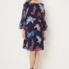 Wallis Navy And Pink Floral Fluted Shift Dress