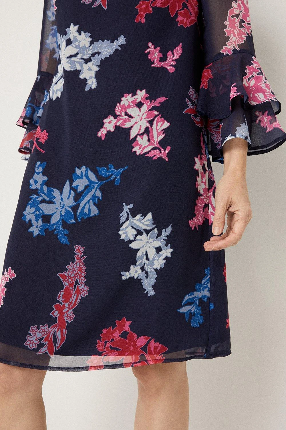 Wallis Navy And Pink Floral Fluted Shift Dress - Image 6