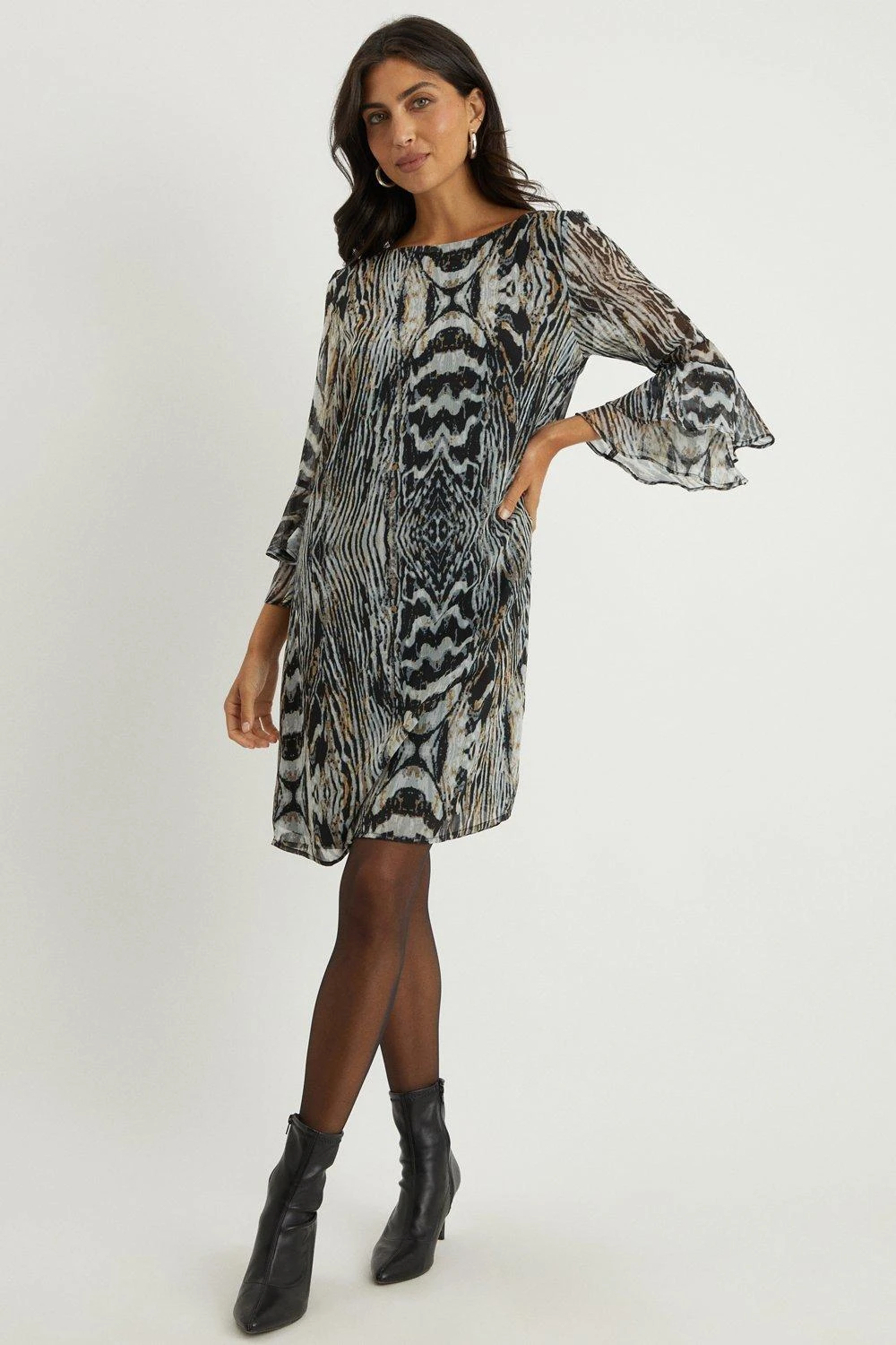 Wallis Neutral Animal Fluted Shift Dress