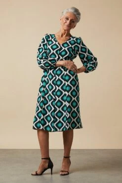 Wallis Petite Green Geo Button Down Midi Dress