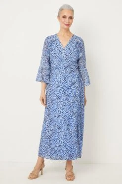Wallis Blue Spot Trim Detail Wrap Midi Dress