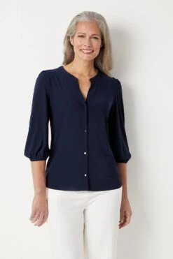 Wallis Navy Button Through Jersey Top