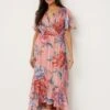 Wallis Petite Floral Glitter Stripe Wrap Midi Dress