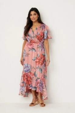 Wallis Petite Floral Glitter Stripe Wrap Midi Dress