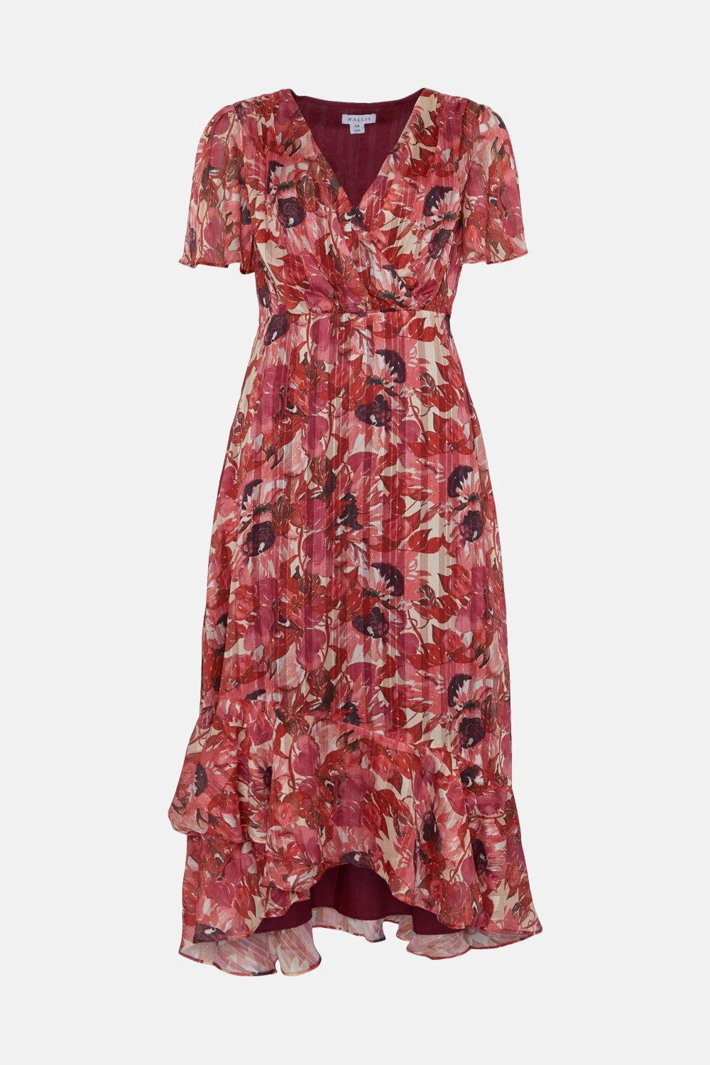 Wallis Floral Glitter Stripe Wrap Midi Dress - Image 5