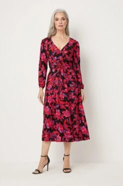 Wallis Pink Floral Tie Waist Midi Dress