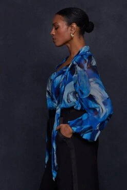 Wallis Feather Print Tie Neck Blouse