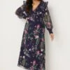 Wallis Petite Navy Floral Ruffle Front Wrap Midi Dress