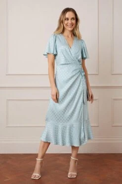 Wallis Jacquard Spot Wrap Midi Dress
