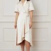 Wallis Satin Balloon Sleeve Wrap Midi Dress