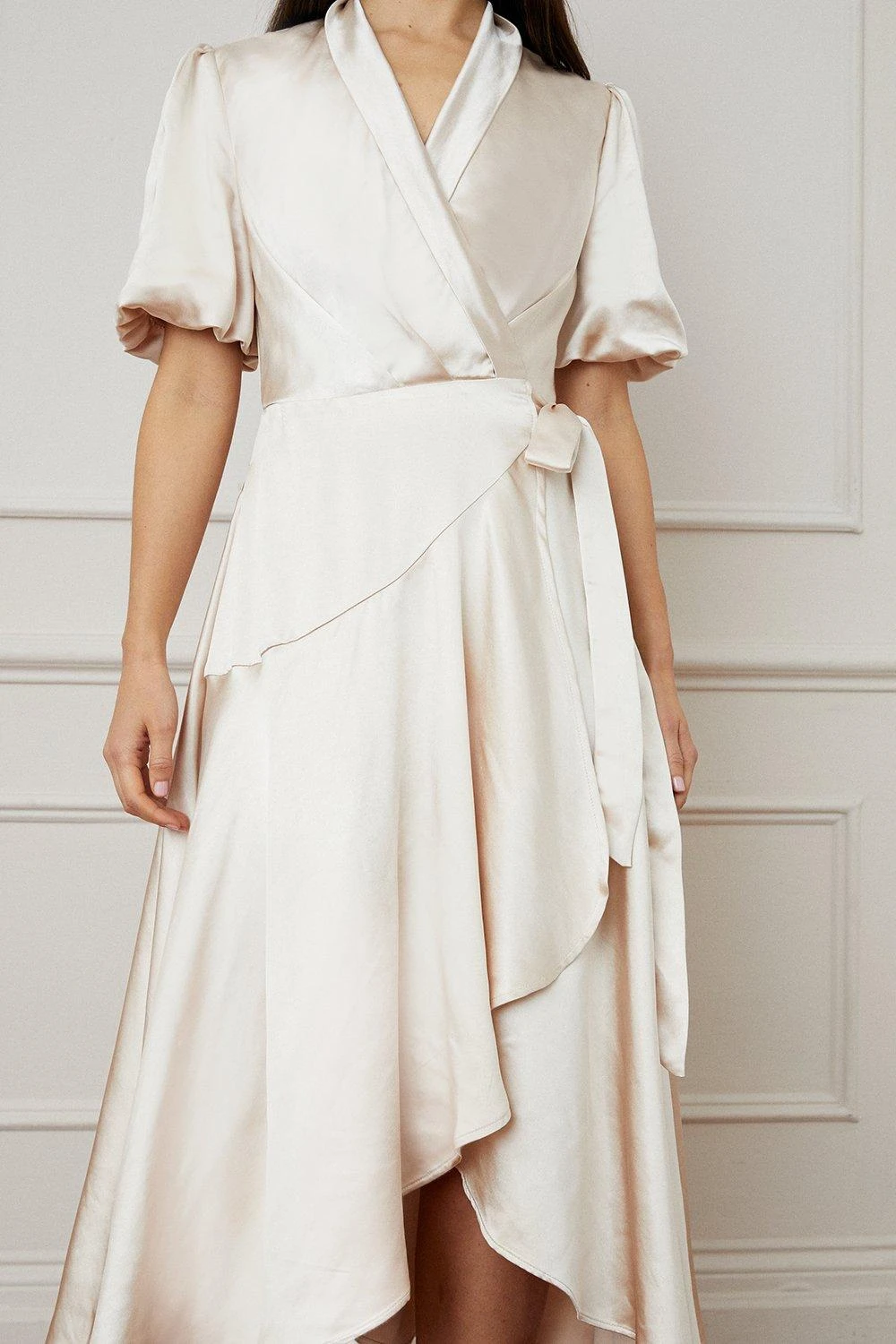 Wallis Satin Balloon Sleeve Wrap Midi Dress - Image 2