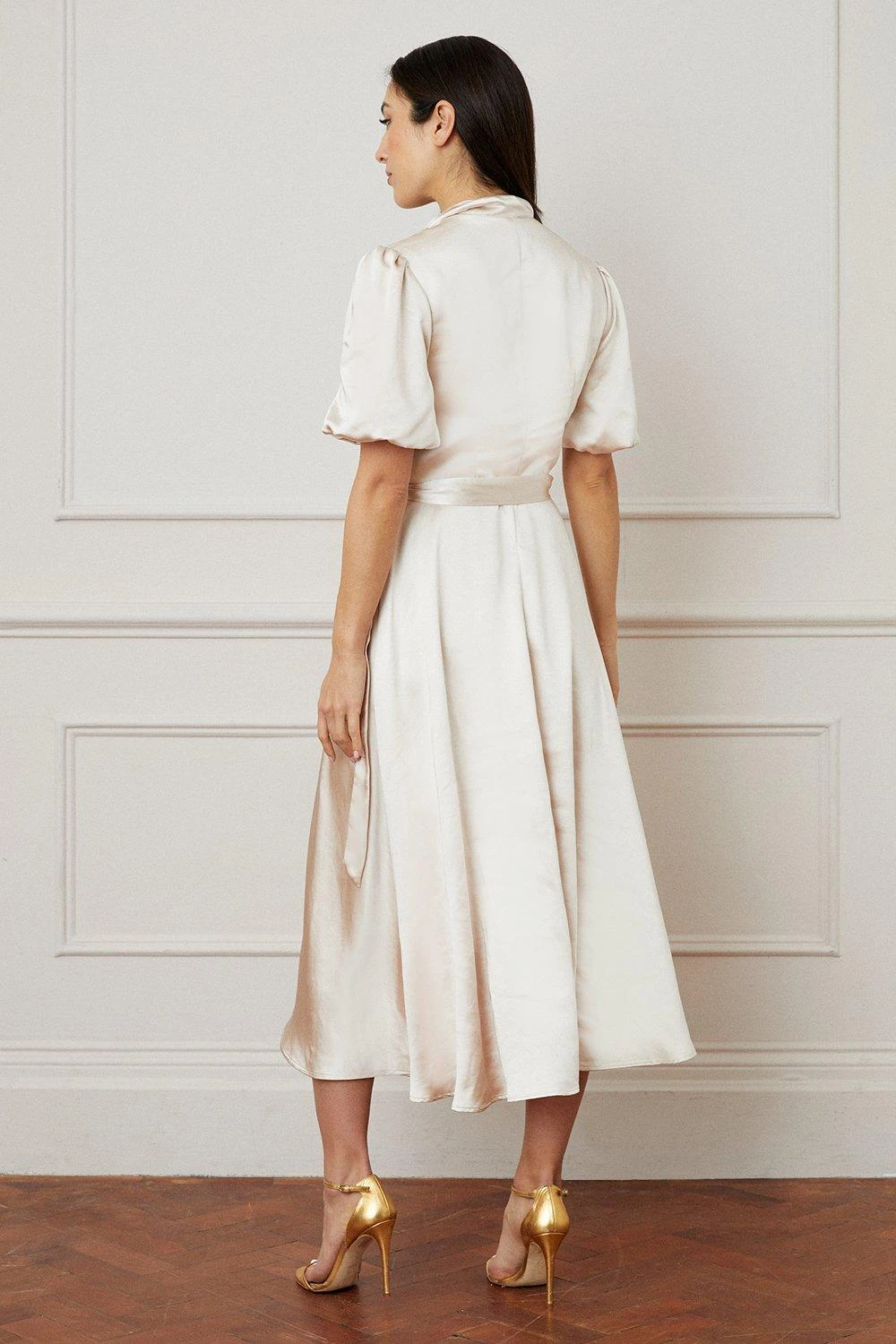 Wallis Satin Balloon Sleeve Wrap Midi Dress - Image 3