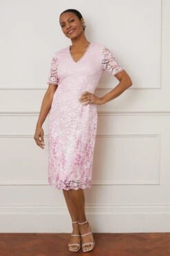 Wallis Printed Lace Short Sleeve Midi Dress